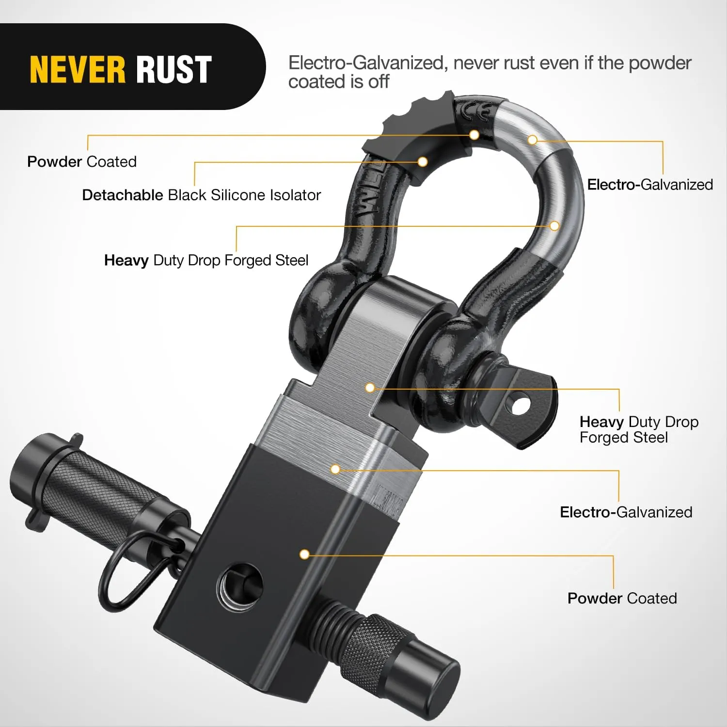2 Inch Anti-Theft Shackle Hitch Receiver Set Black