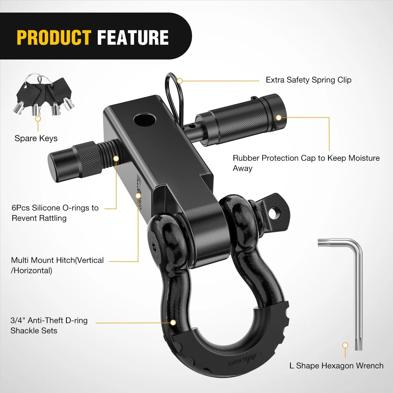 2 Inch Anti-Theft Shackle Hitch Receiver Set Black