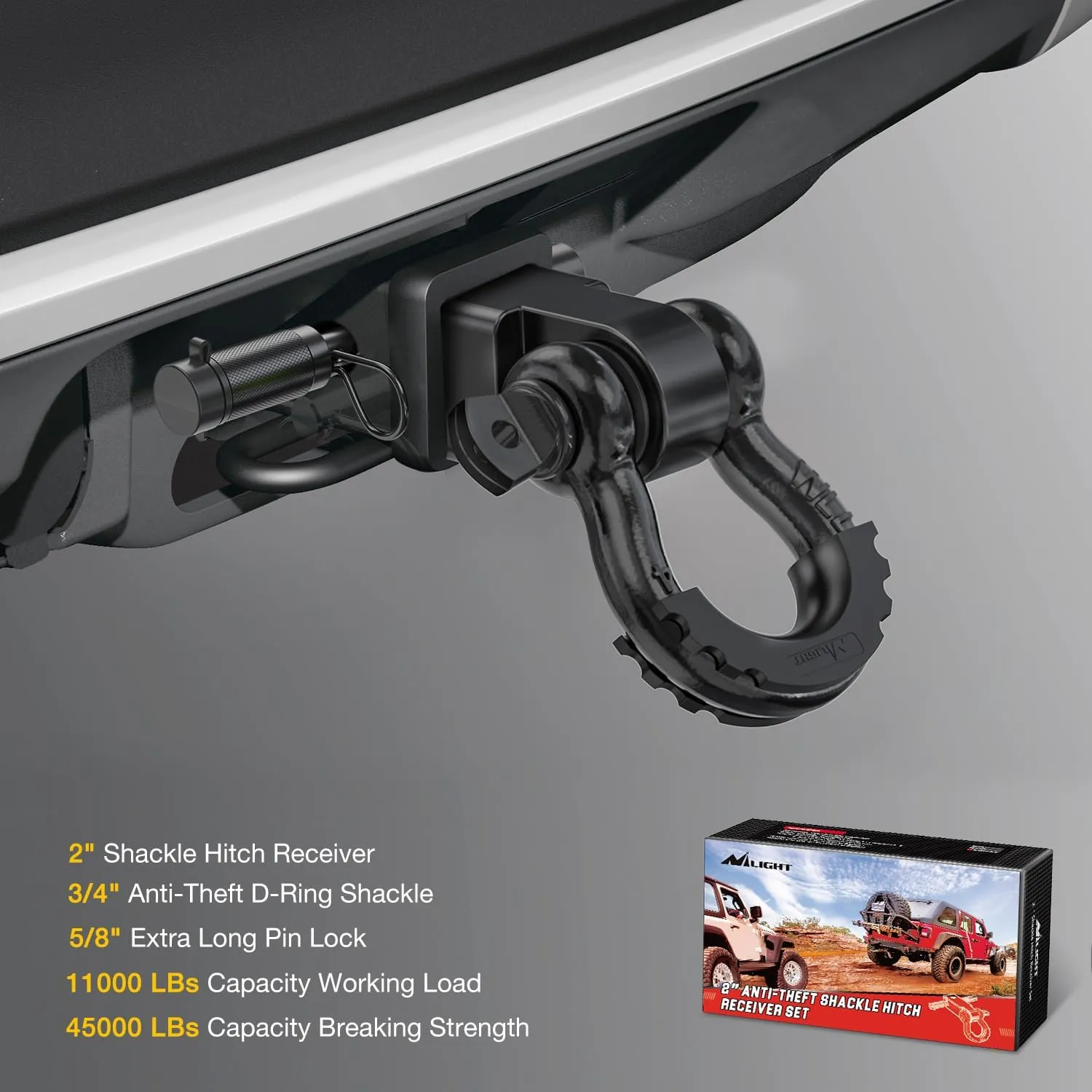 2 Inch Anti-Theft Shackle Hitch Receiver Set Black