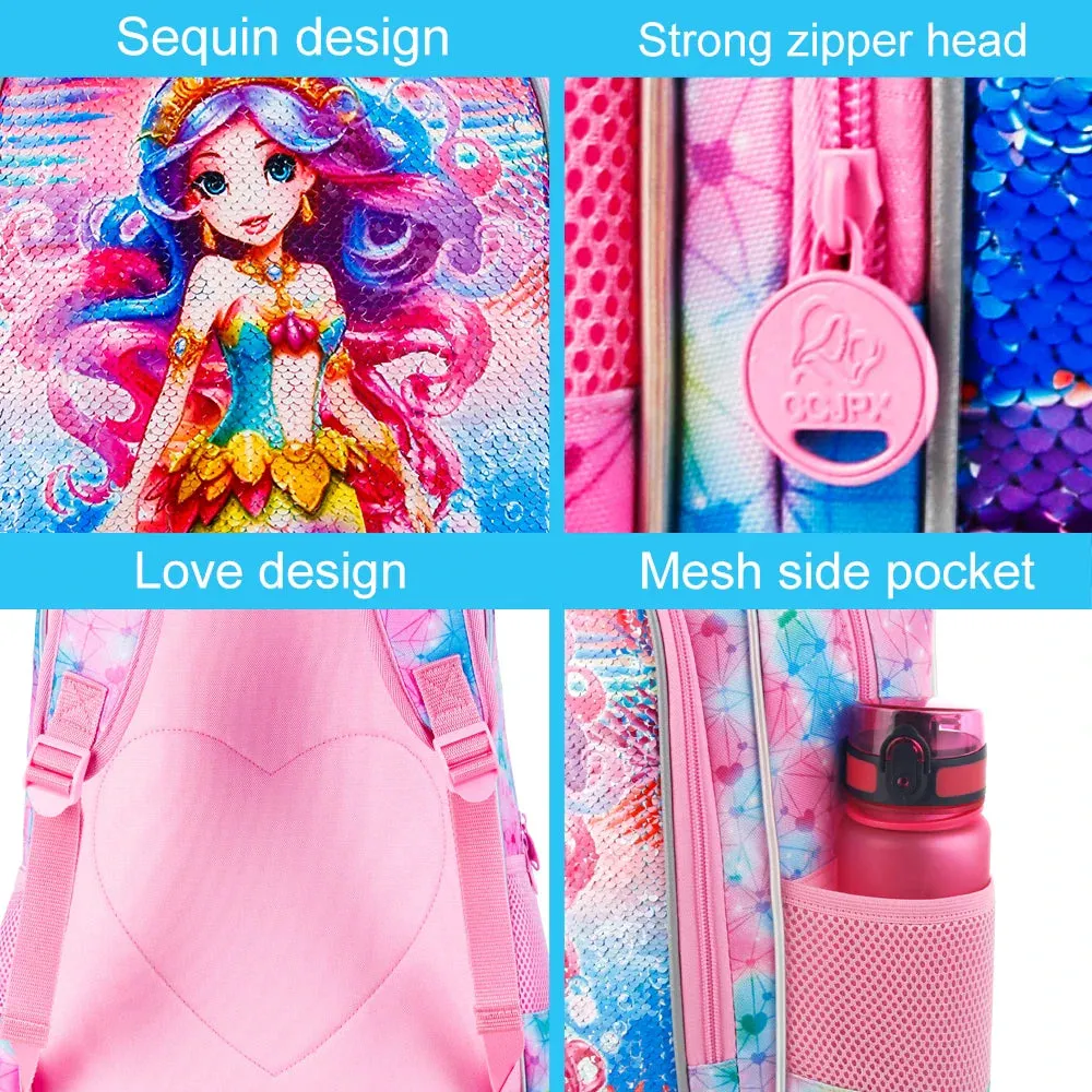 3 Piece Sequin Unicorn Backpack Set For Girls 16 Inch Bookbag Lunch Box Preschool To Elementary