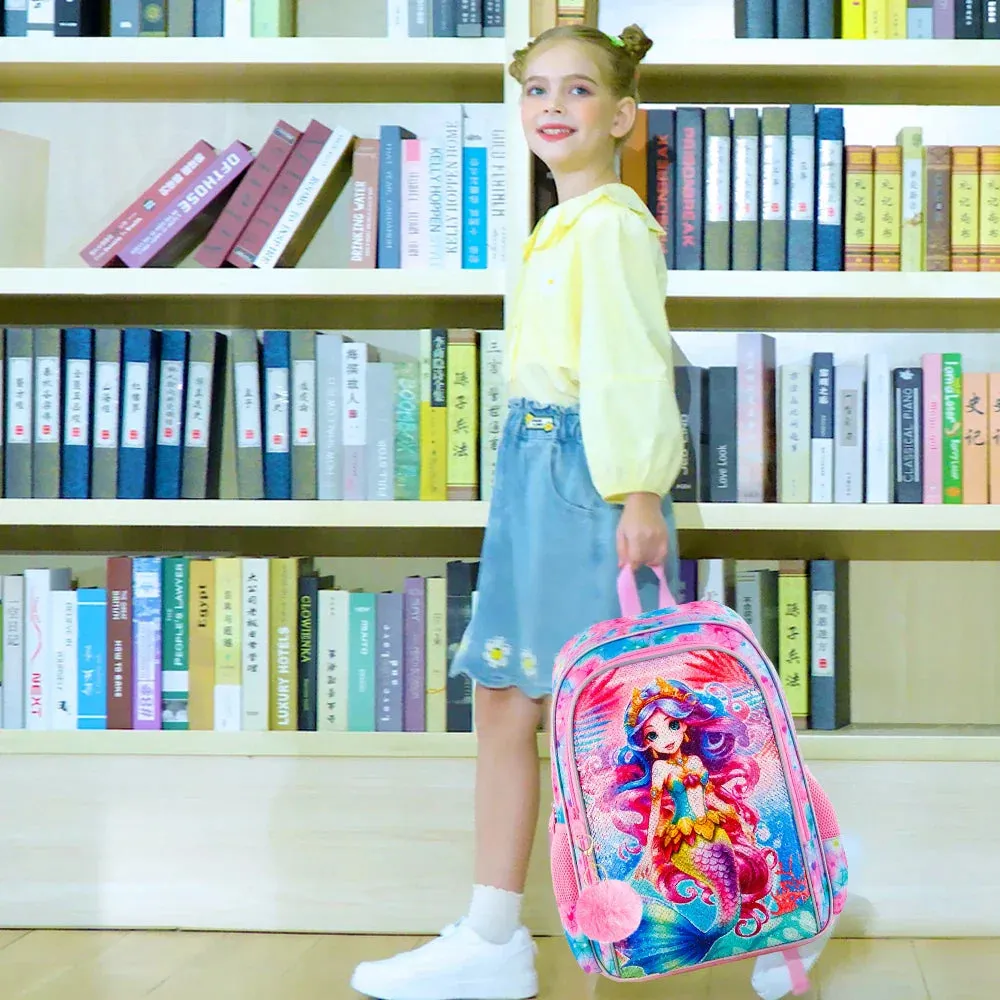 3 Piece Sequin Unicorn Backpack Set For Girls 16 Inch Bookbag Lunch Box Preschool To Elementary