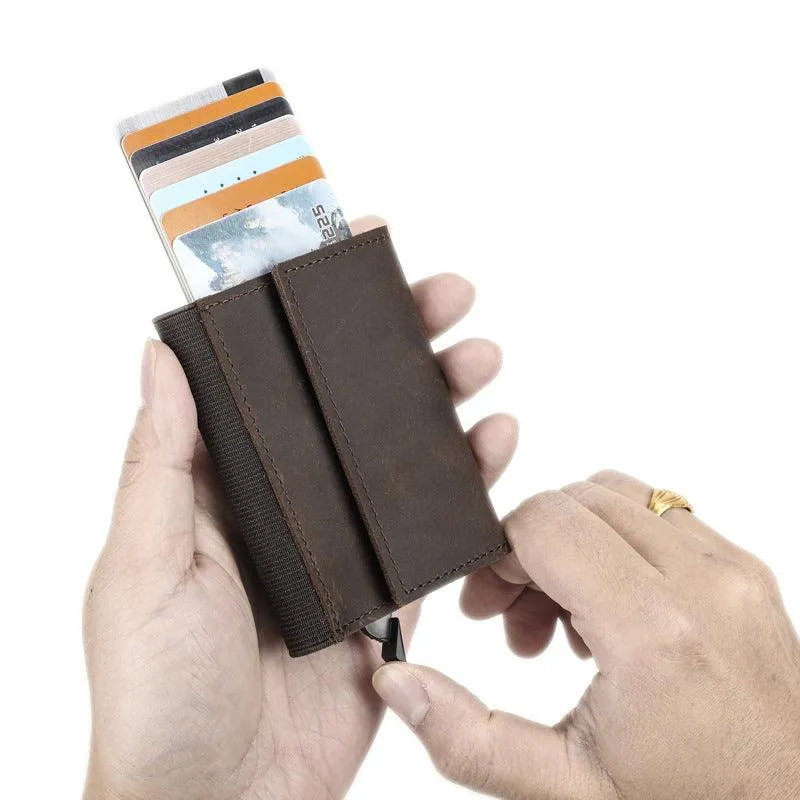 Black Angel Retro Crazy Horse Leather RFID Anti-theft Card Holder