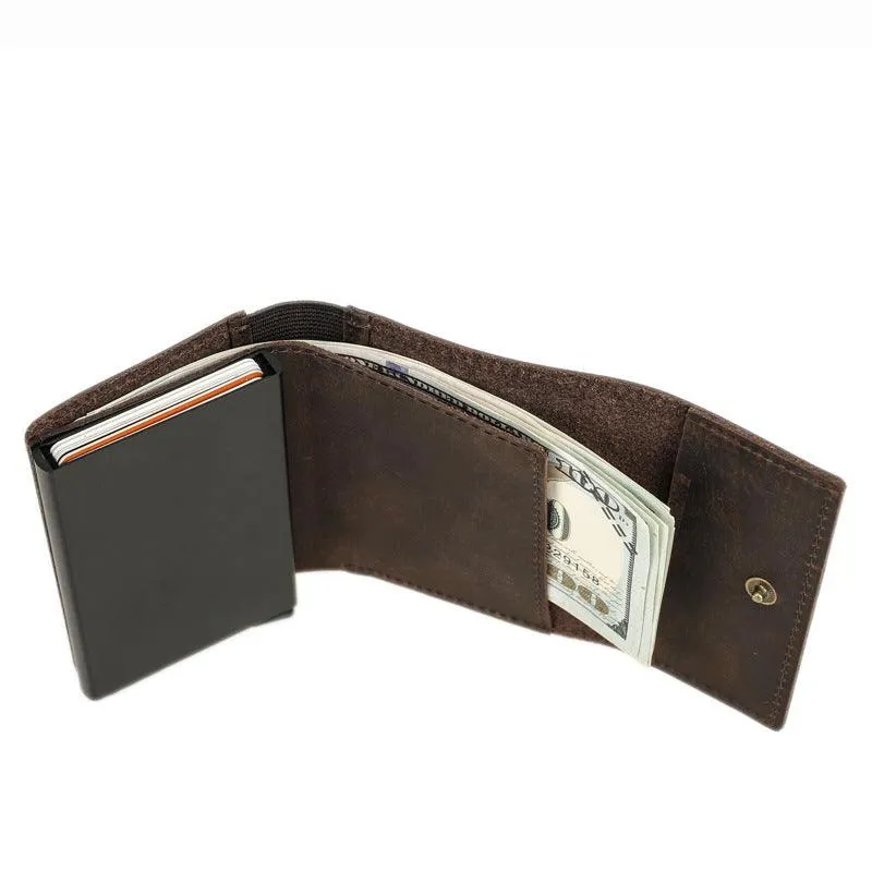 Black Angel Retro Crazy Horse Leather RFID Anti-theft Card Holder