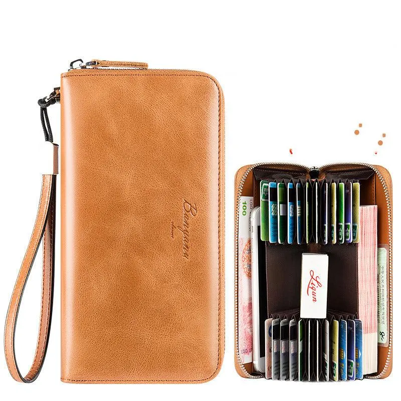 Clutch Bag Bank Card Holder Leather Anti-degaussing Anti-theft Brush