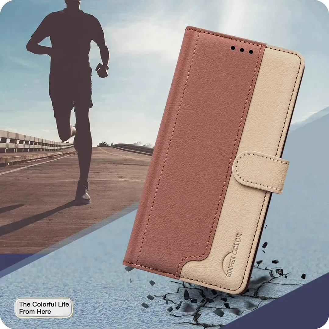 For Iphone 15 Colour Matching Rfid Anti-Theft Leather Phone Case
