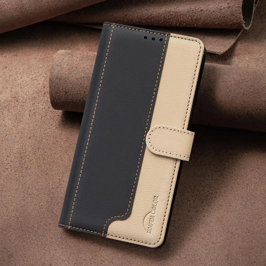 For Iphone 15 Colour Matching Rfid Anti-Theft Leather Phone Case