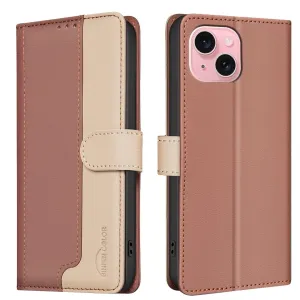 For Iphone 15 Colour Matching Rfid Anti-Theft Leather Phone Case