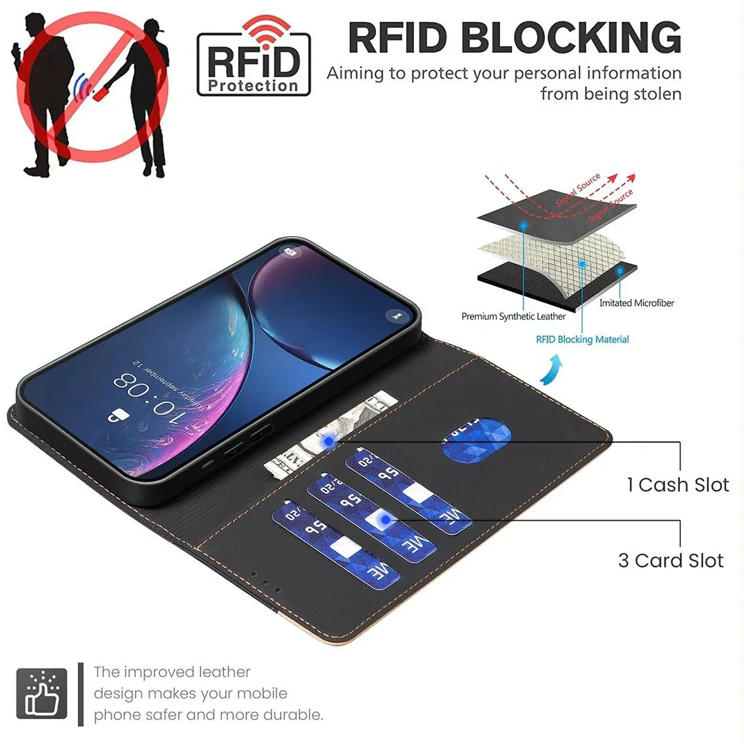 For Iphone 15 Colour Matching Rfid Anti-Theft Leather Phone Case