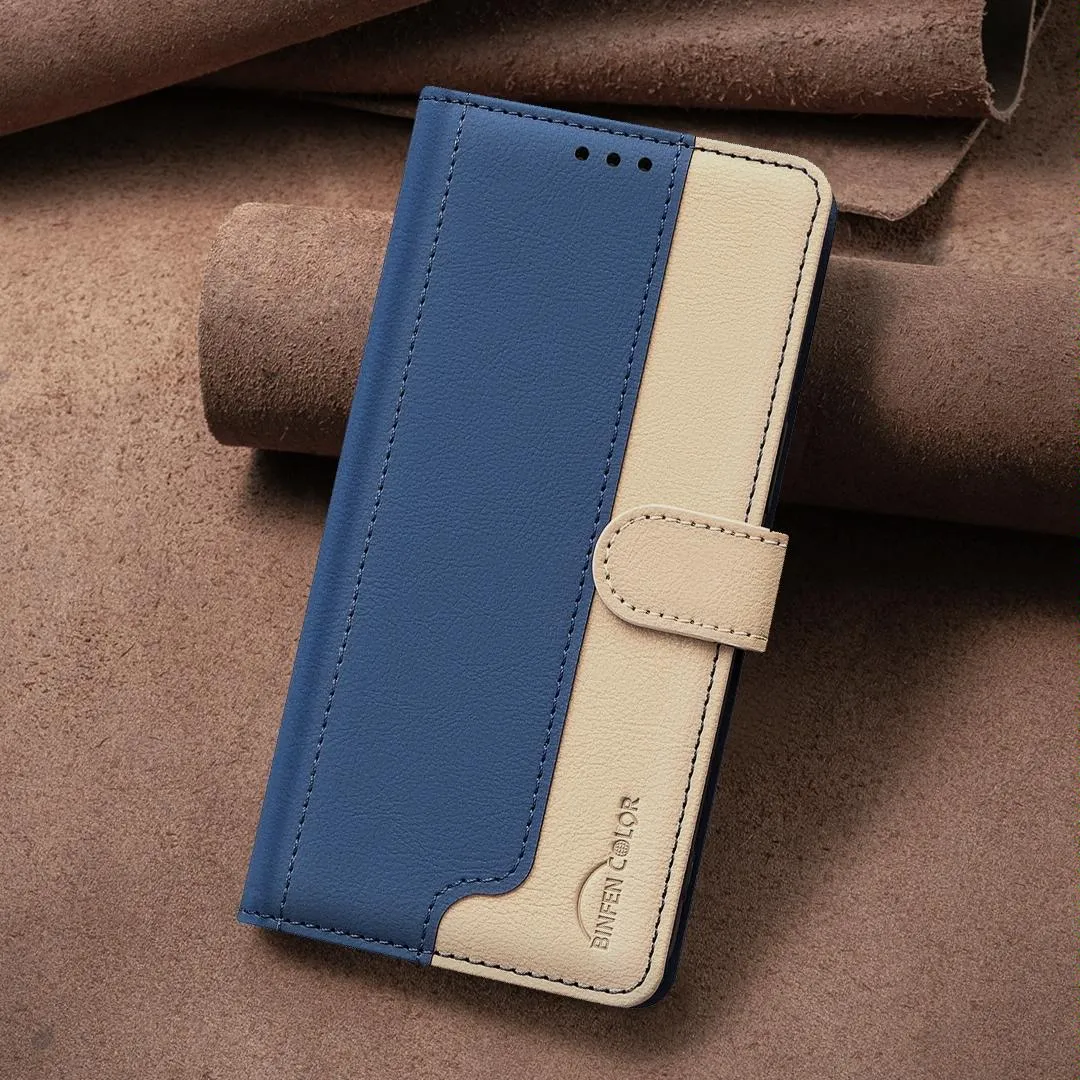 For Iphone 15 Colour Matching Rfid Anti-Theft Leather Phone Case