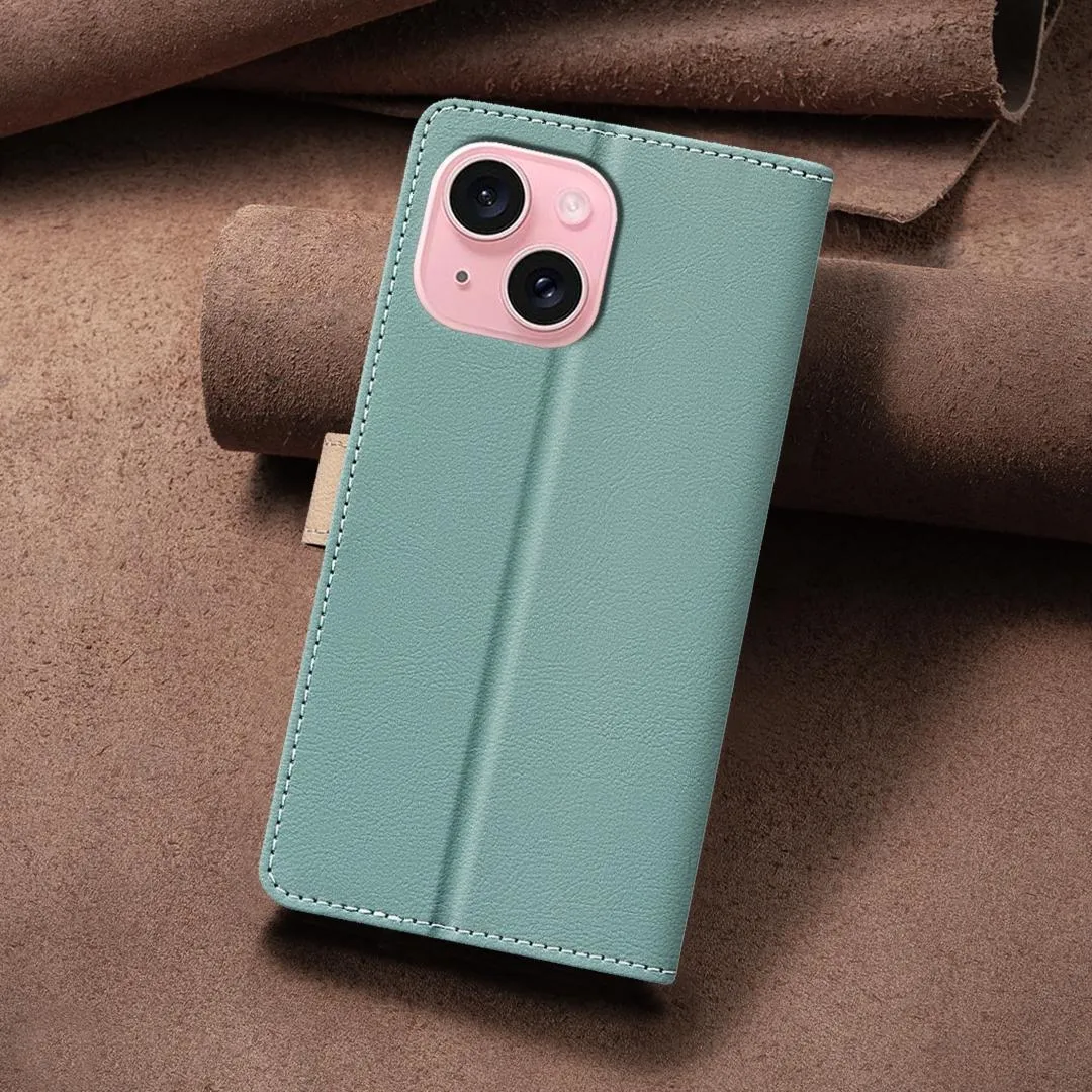 For Iphone 15 Colour Matching Rfid Anti-Theft Leather Phone Case