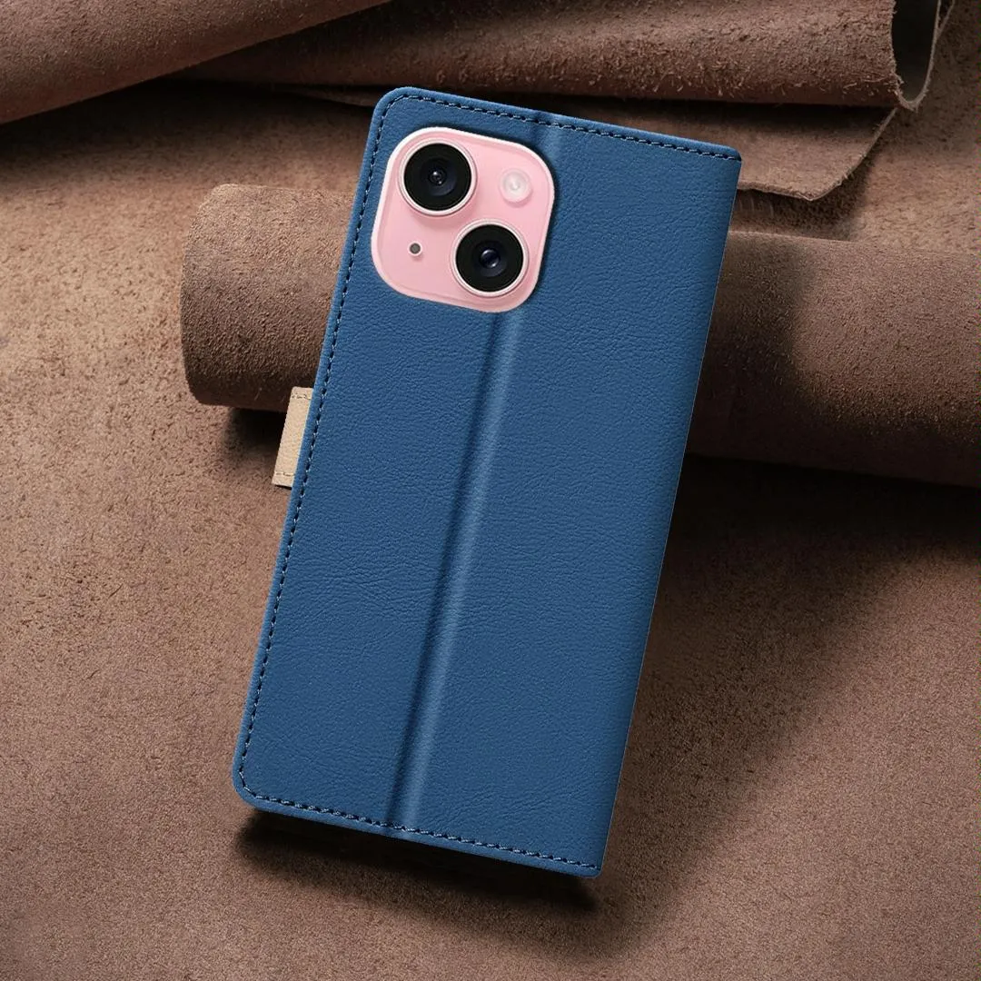 For Iphone 15 Colour Matching Rfid Anti-Theft Leather Phone Case