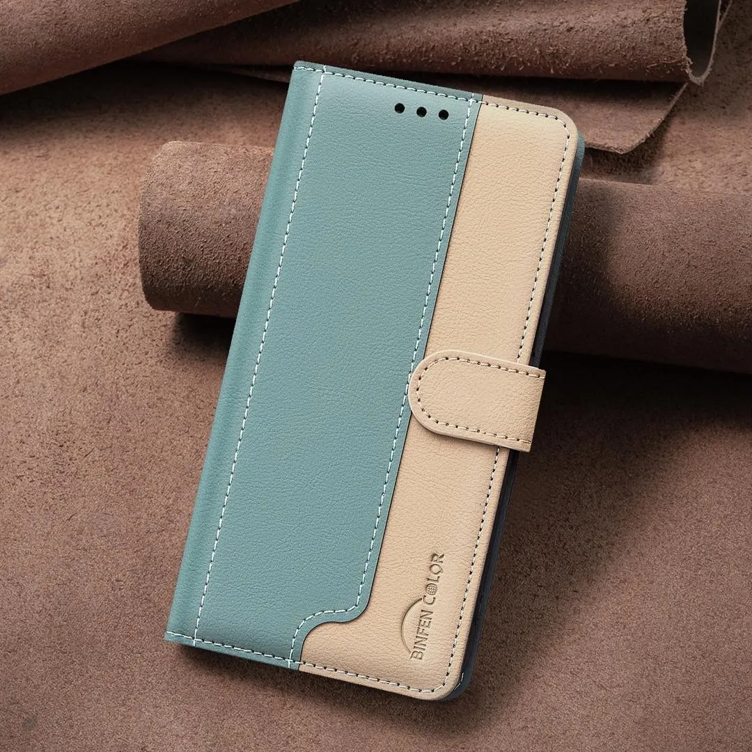 For Iphone 15 Colour Matching Rfid Anti-Theft Leather Phone Case