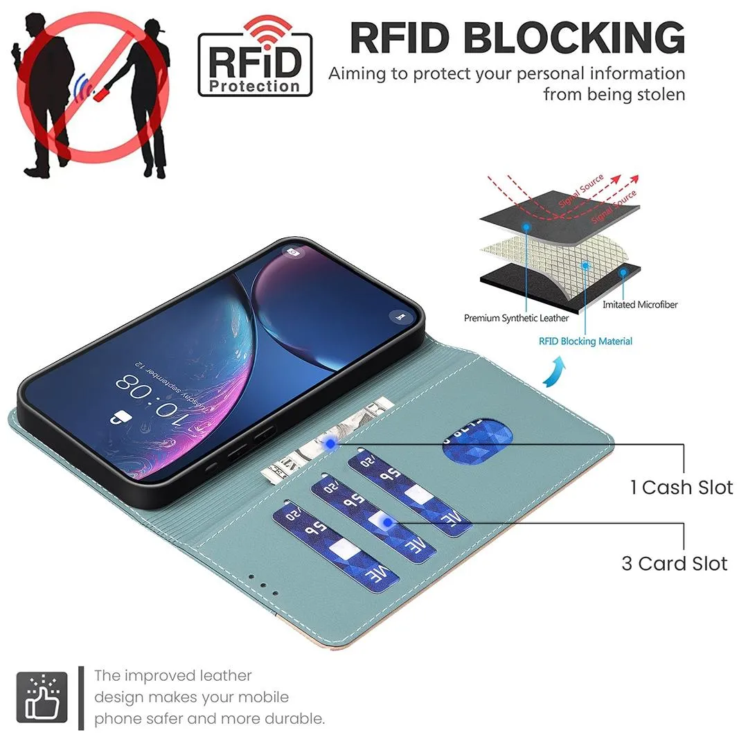 For Iphone 15 Colour Matching Rfid Anti-Theft Leather Phone Case