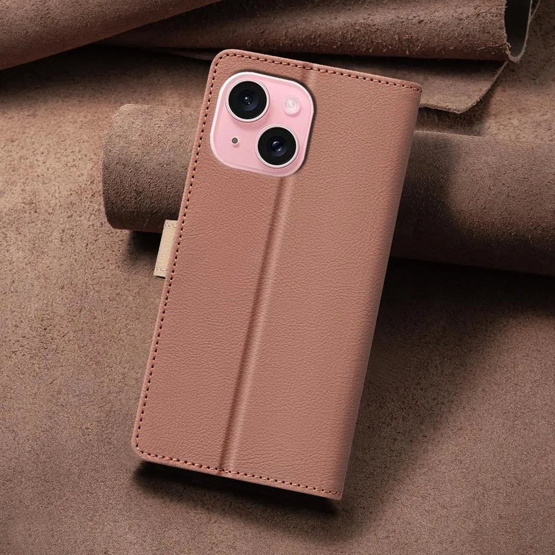 For Iphone 15 Colour Matching Rfid Anti-Theft Leather Phone Case