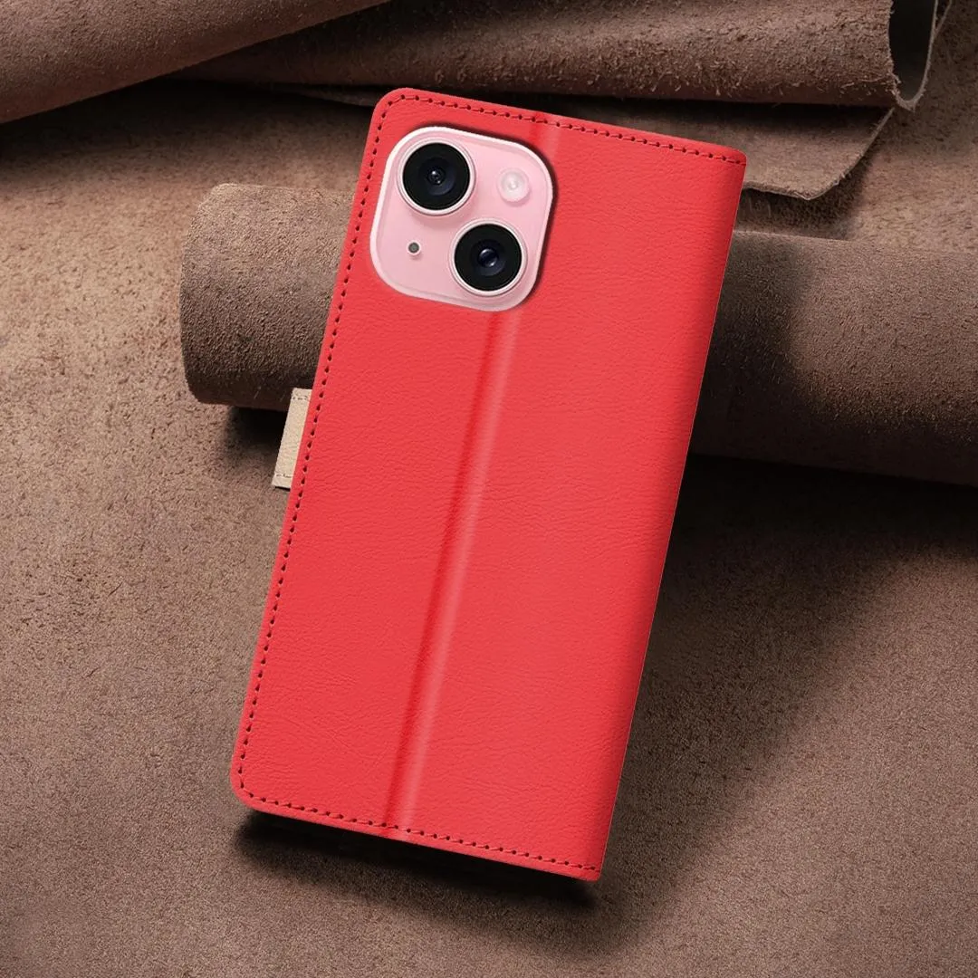 For Iphone 15 Colour Matching Rfid Anti-Theft Leather Phone Case