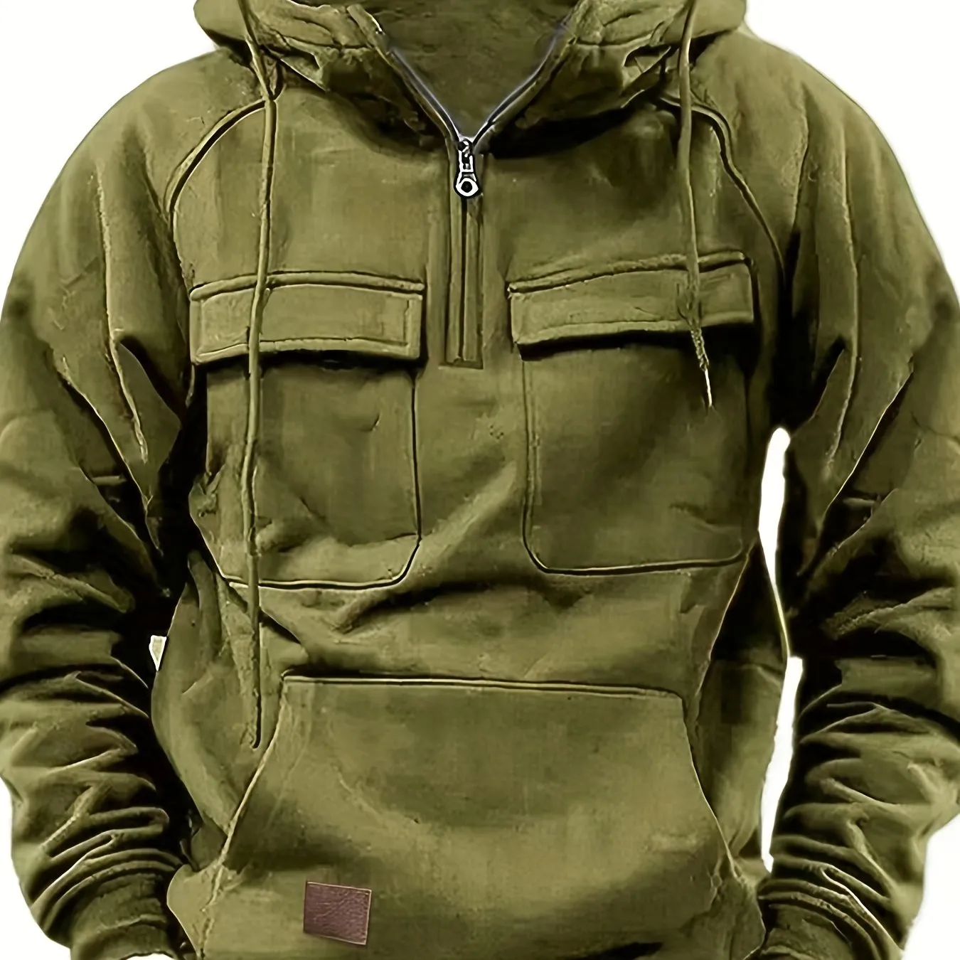 Men's Solid Color Multi Pocket Sweatshirt Hoodie