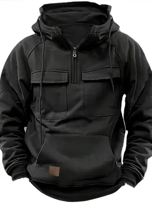 Men's Solid Color Multi Pocket Sweatshirt Hoodie