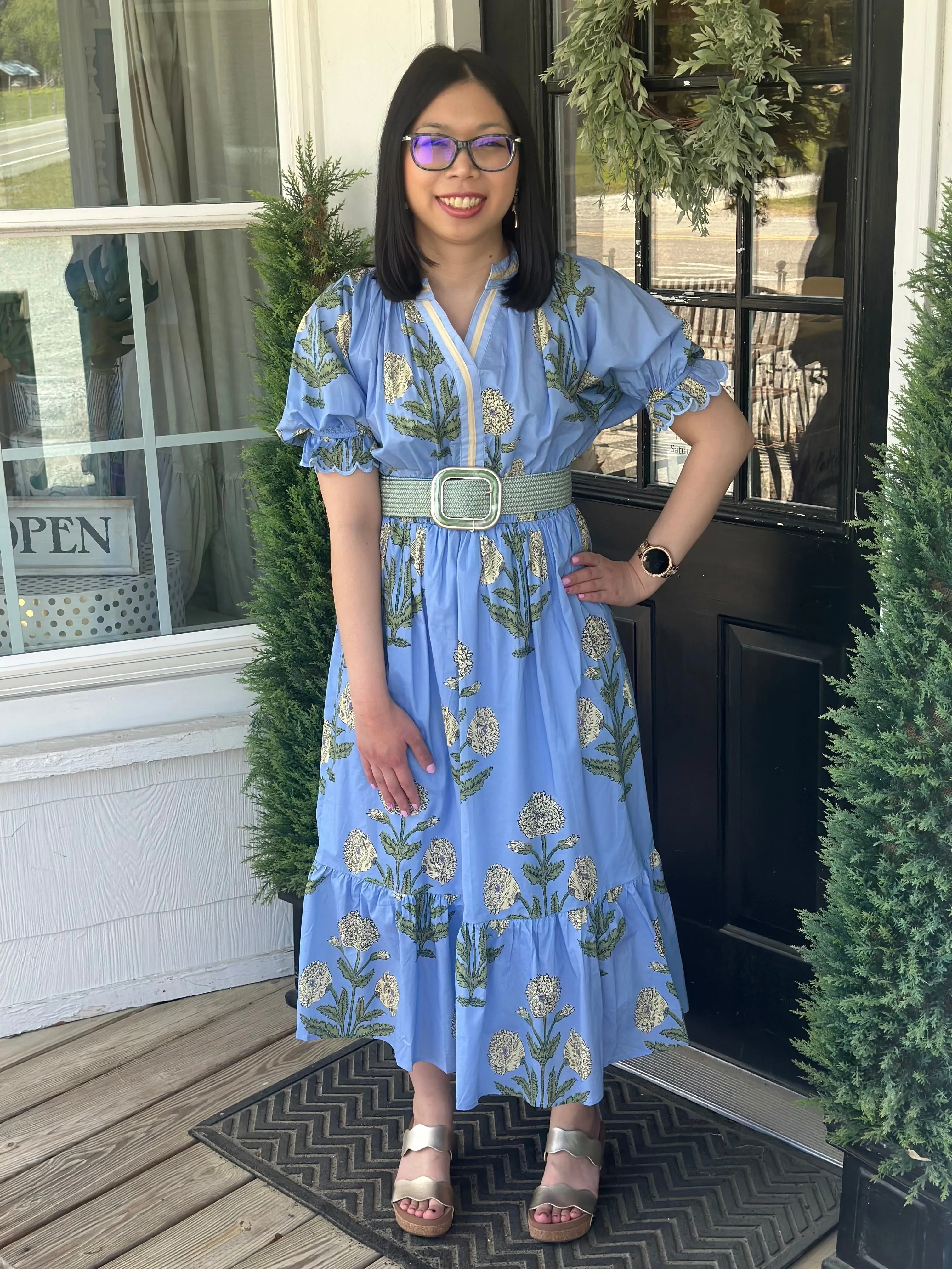 Periwinkle Floral Smocked Waist Midi Dress 2