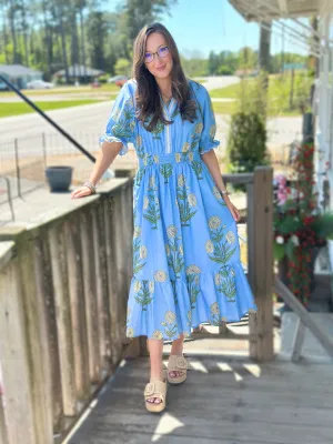 Periwinkle Floral Smocked Waist Midi Dress 2