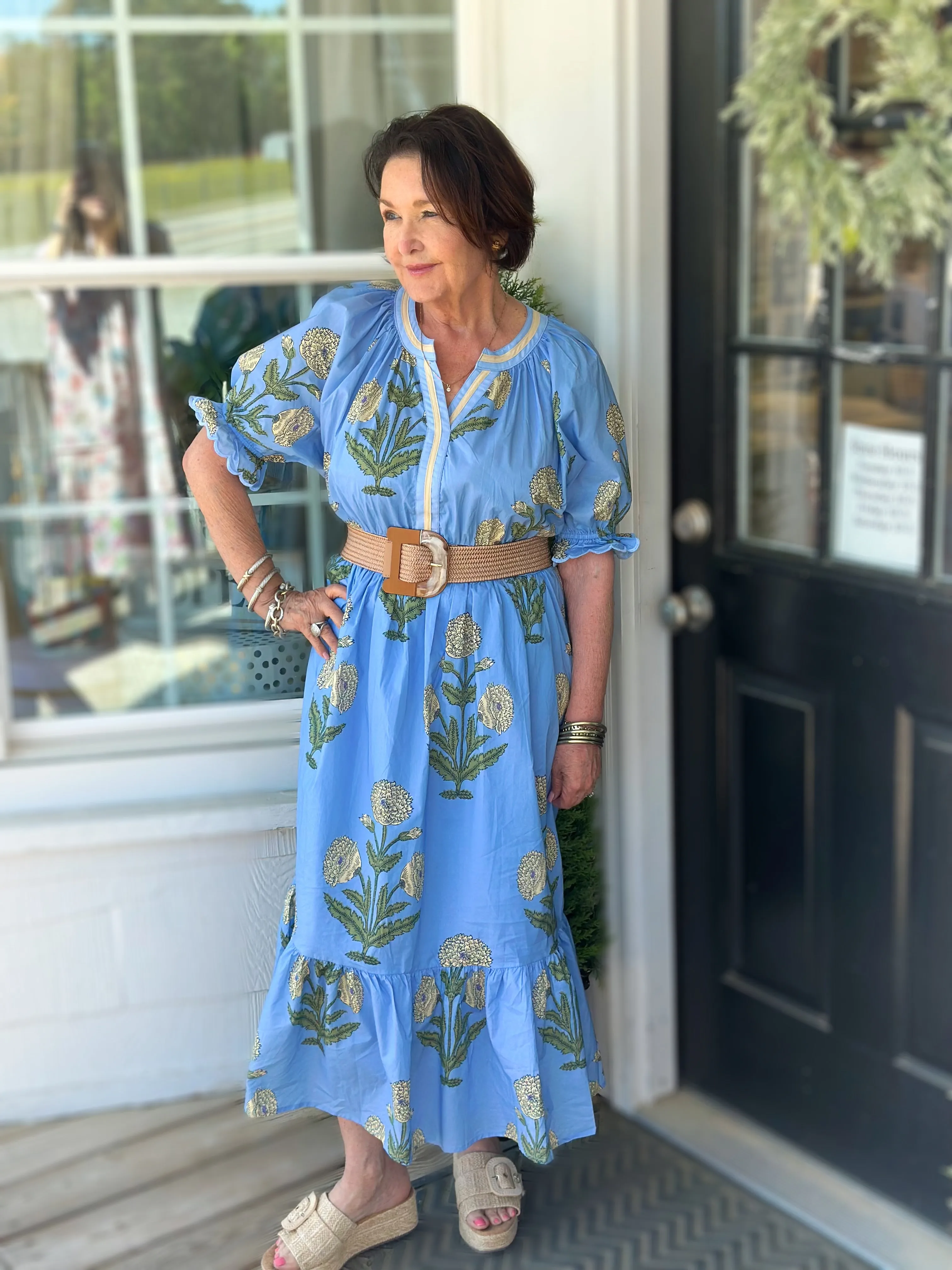 Periwinkle Floral Smocked Waist Midi Dress 2