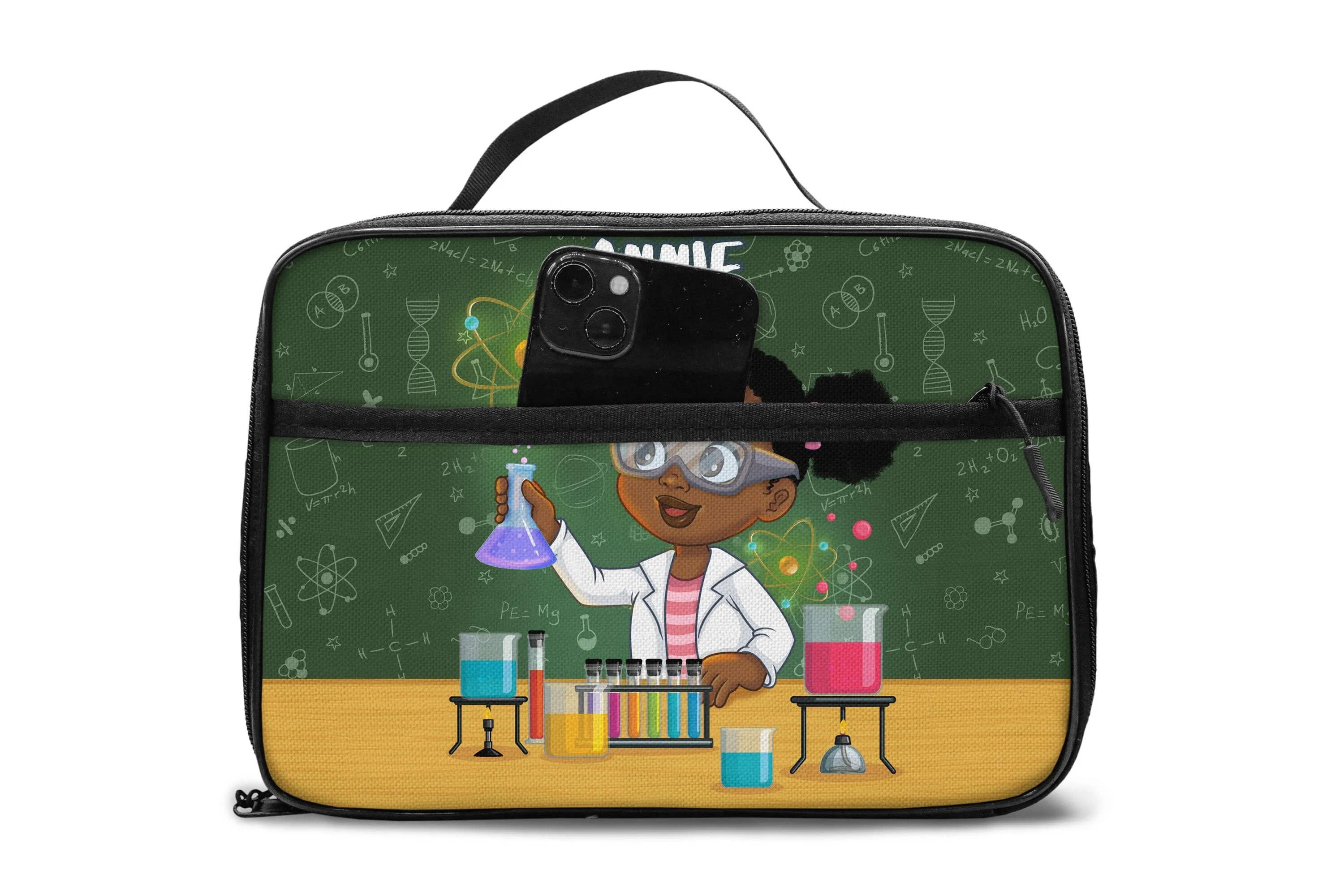 Personalized Little Cute Afro Scientist Lunch Bag For Kids (Without Containers)