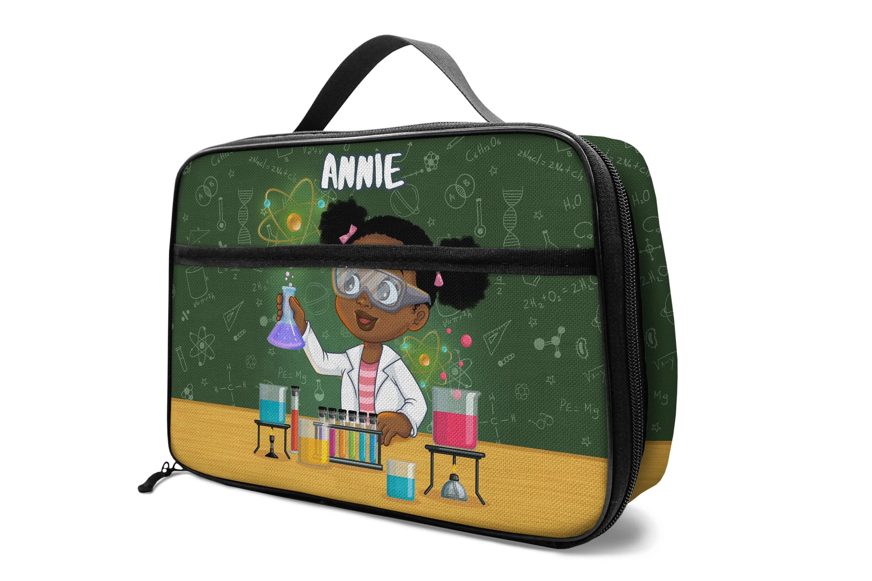 Personalized Little Cute Afro Scientist Lunch Bag For Kids (Without Containers)