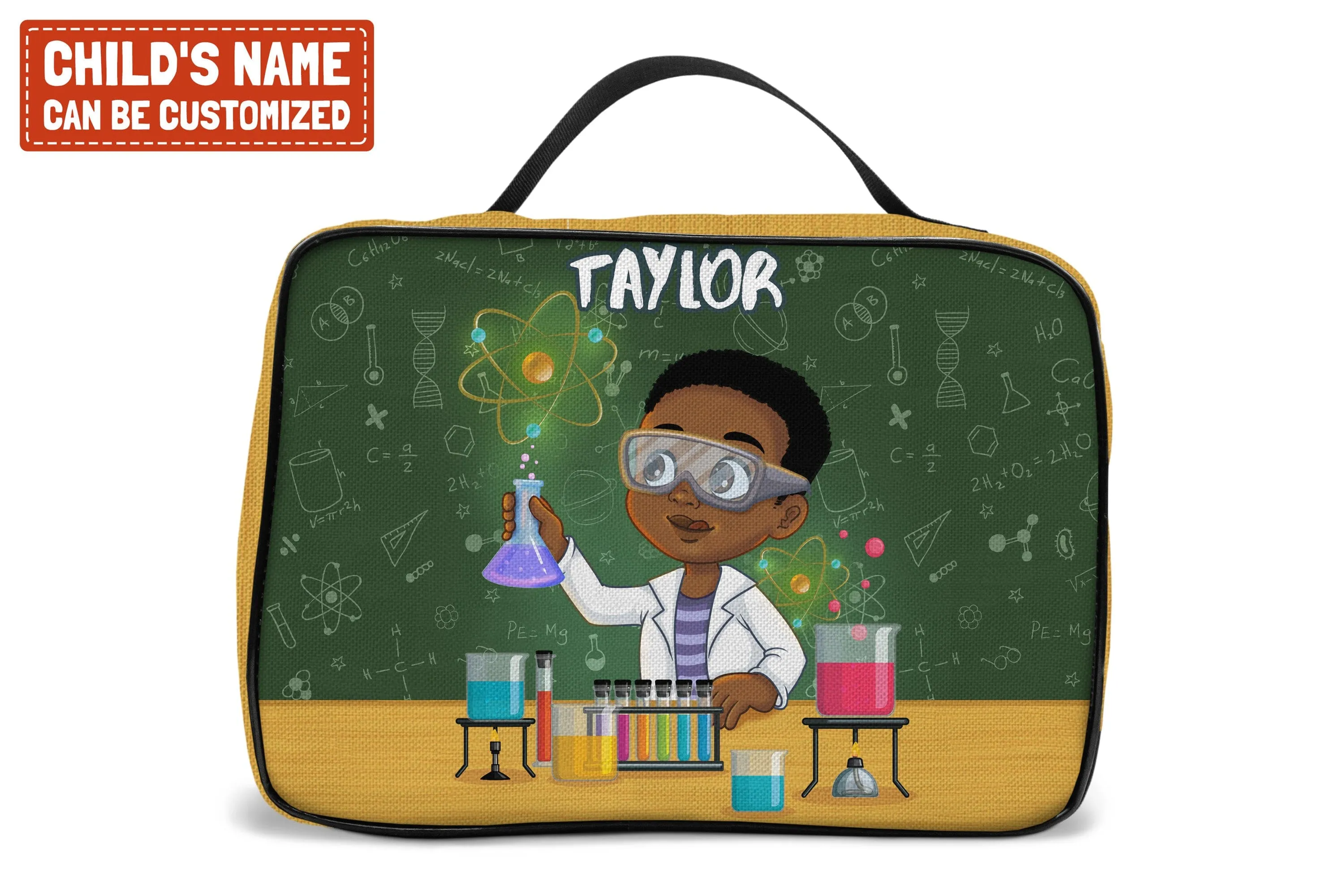 Personalized Little Cute Afro Scientist Lunch Bag For Kids (Without Containers)