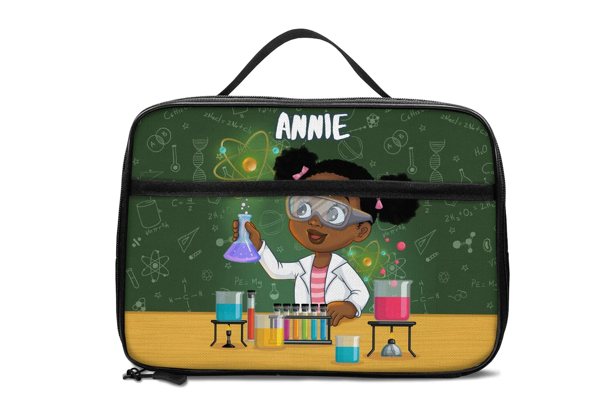 Personalized Little Cute Afro Scientist Lunch Bag For Kids (Without Containers)