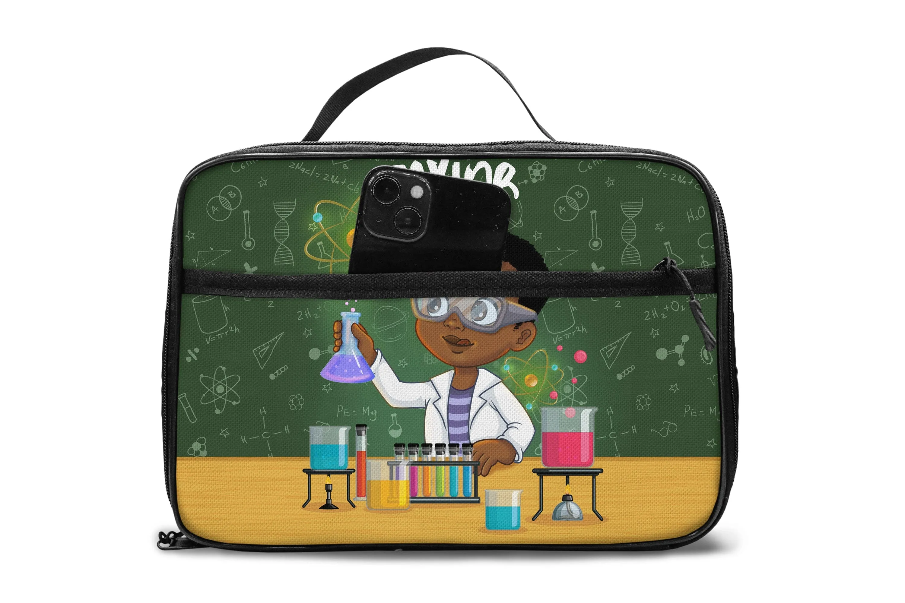 Personalized Little Cute Afro Scientist Lunch Bag For Kids (Without Containers)