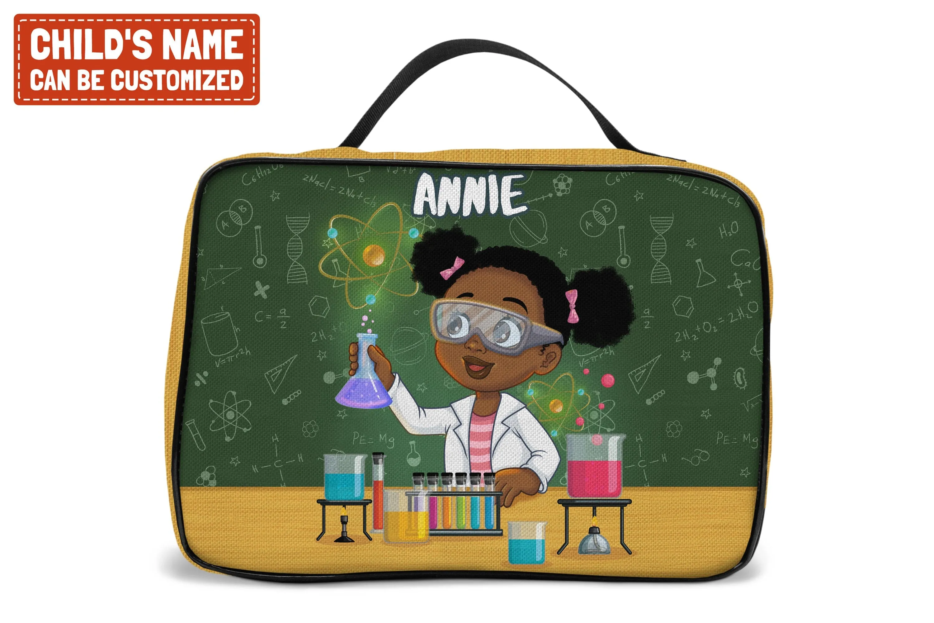 Personalized Little Cute Afro Scientist Lunch Bag For Kids (Without Containers)