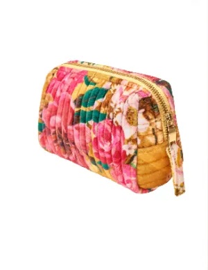 Quilted Vanity Bag Small  Impressionist Floral Mustard