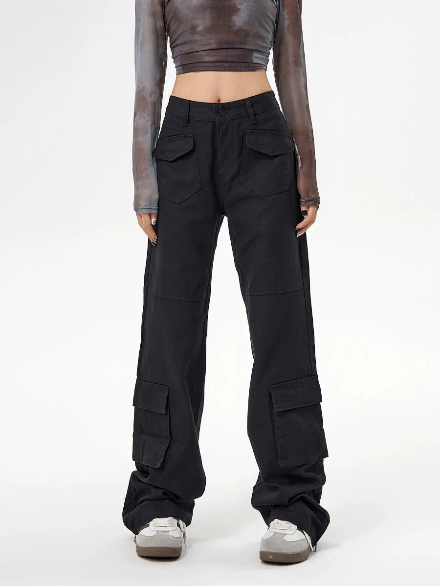 Solid Color Loose Multi-Pocket Casual Pants