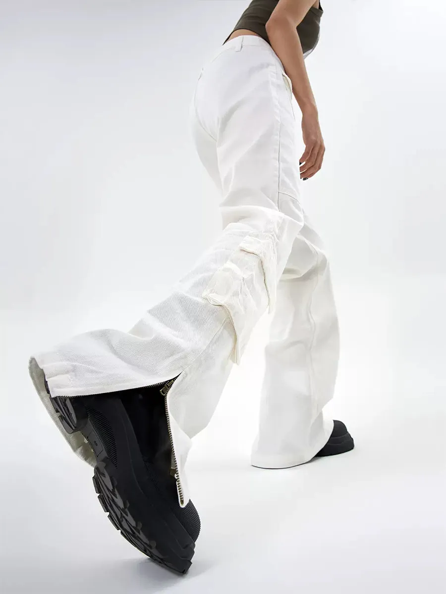 Solid Color Loose Multi-Pocket Casual Pants