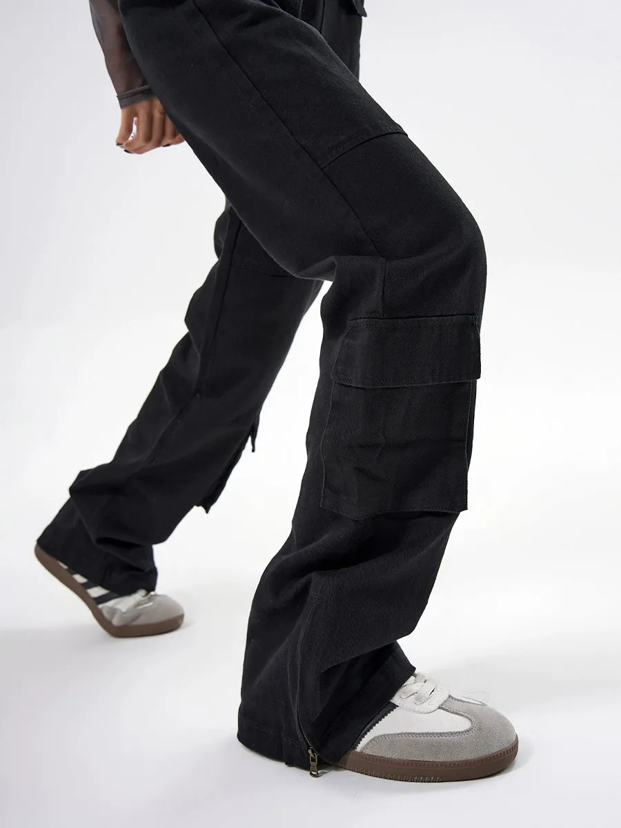 Solid Color Loose Multi-Pocket Casual Pants