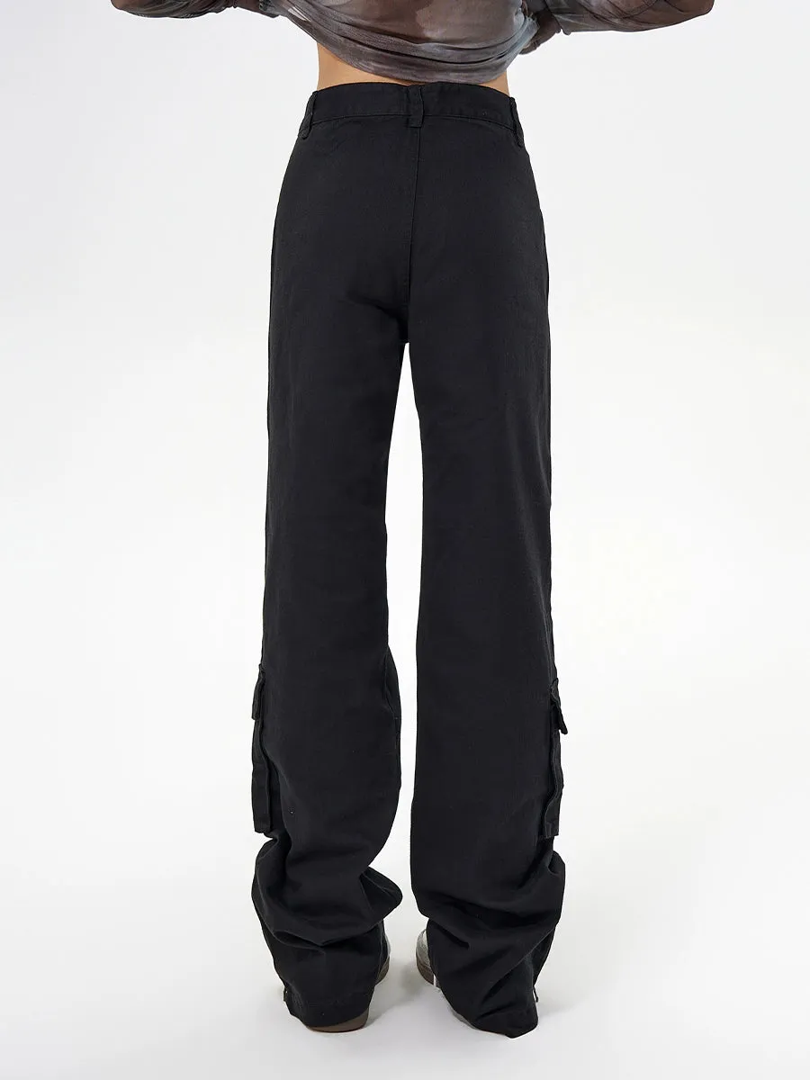 Solid Color Loose Multi-Pocket Casual Pants